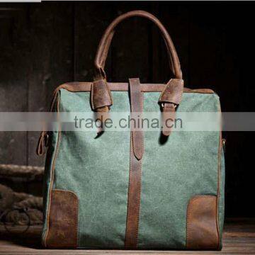 13 inch Green Canvas Bag /Canvas Messenger Bag/ Leisure Canvas Handbag Leather /Canvas Crossbody Bags /canvas tote with leather