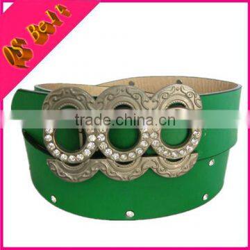 fancy rhinestone buckle PU leather lady belt