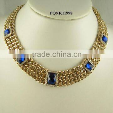 Wholesale latest design exquisite blue square wedding diamond nekclace