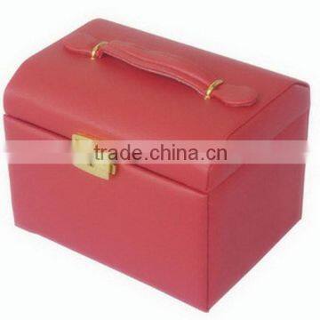 Special best sell grey round leather mirrored jewelry box