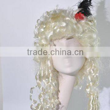 Fashion Blond Afro curls wig with feather hairpin N251