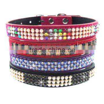 Puppy Cat Collars Western Fashion Colorful Rhinestone Genuine Leather Personalised Dog Collars