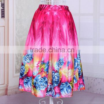 New Fashion Korean Casual Lady Women's Floral Large Hem Pleated Skirt