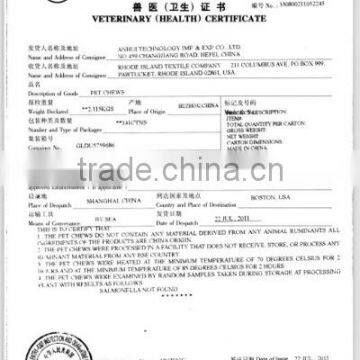 Veterinary certificate