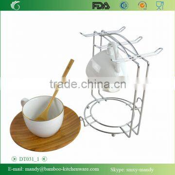 Bamboo Plate and Spoon With Stainless Steel Utensil Rack, Stainless Steel Kitchenwares photo-2