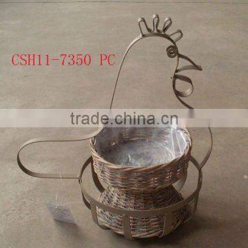 willow flower pot with iron chicken