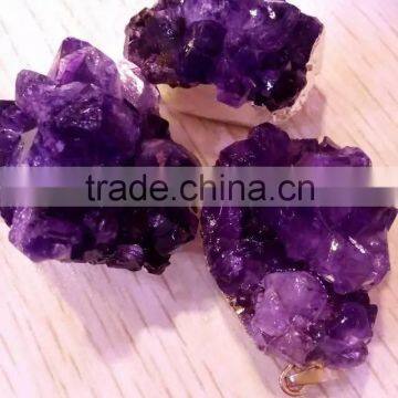 Wholesale Natural Amethyst Cluster Gold Plated Pendant