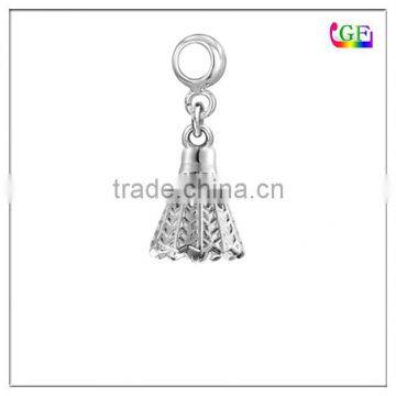 Customized badminton charm silver Shuttlecock Drop Charm Bead