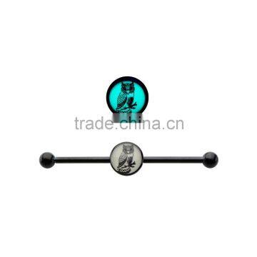 14g Glow In the Dark Owl Logo Industrial Barbell