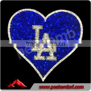 Rhinestone LA Dodgers Heart Hot Fix Transfer Iron On Motif Crystal Templates For Garment