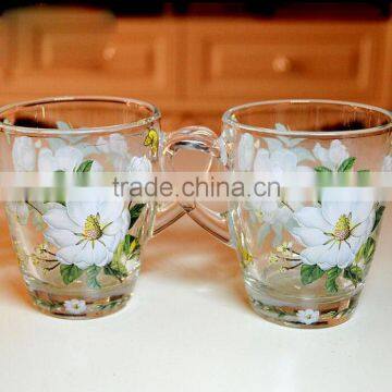 Flower with butterfly decal printing drinking glass mug,tea glass mug,coffee glass cup