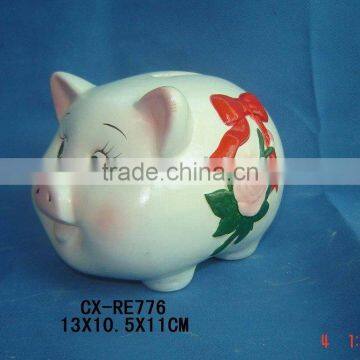 terra cotta rose pig money bank