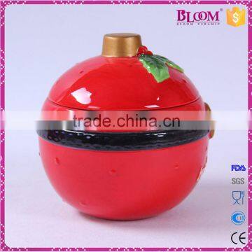 Funny Round Red Ceramic Christmas Cookie Jar photo-4