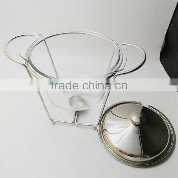 Large 4L Round Chafing Dish Glass Hot Food Warmer With Glass Dish