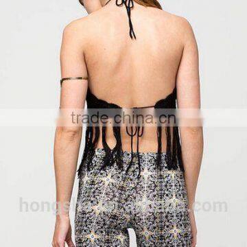 Sexy Backless Tassel Crochet Fringe Womens Halter Tops HST2132 photo-2