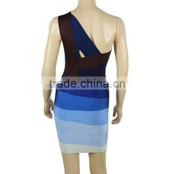 Elastic Knitted HL Blue Gradient One Shoulder Bandage Dress Sexy Club Dress Women Dress HL photo-5