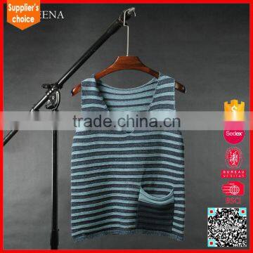 Hot selling sleeveless vest knit stripe pullover v neck acrylic sweater