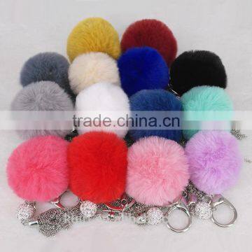 2017 Cute Rabbit Faux Fur Ball Key Chain Metal Tassel Fur Ball Keychain Bag Charms 115 photo-5