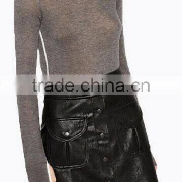 Runwaylover EY2208D New Design 2017 Ladies Fashion One Breasted Pu Skirt