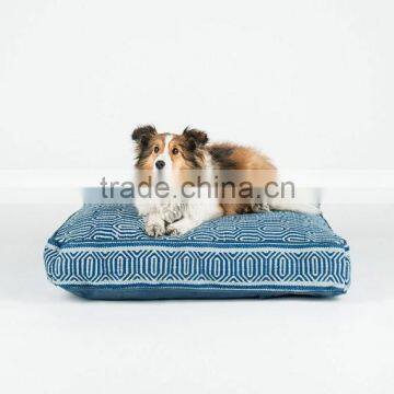 Navy Blue and Light Blue Geometric Square Dog Bed photo-2