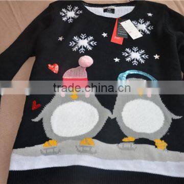 ladies Sequins cute penguin pattern jumper sweater for christmas