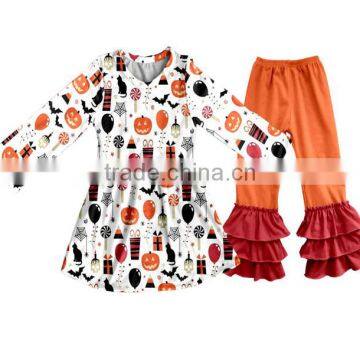 Wholesale Fall Giggle Moon Remake Outfits Halloween Pattern Dress Match Pants Baby Boutique Clothing