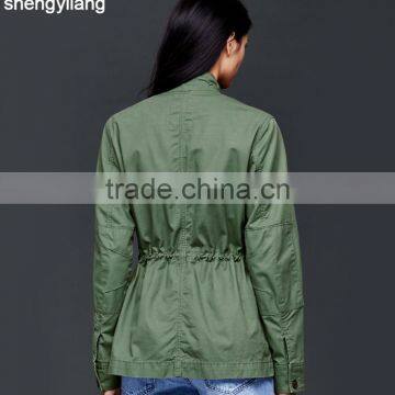 OEM/ODM Women Cotto Baseball Jacket Green Custom Jacket Guangzhou Clothing Manufacturer photo-3
