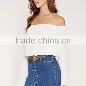 2016 Shandao New Arrival Plain Dyed Cotton Summer Fashion off Shouder Long Sleeve Design Skirts and Blouse photo-4