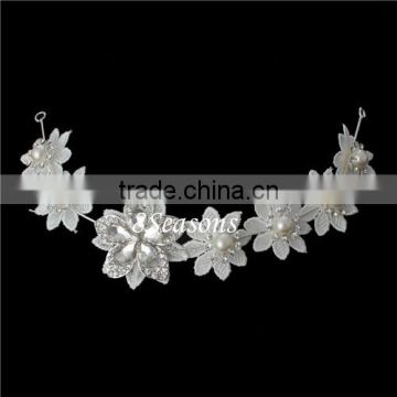 White Clear Rhinestone Fabric Bride Headbands Headdress Flower 30.0cmx5.0cm