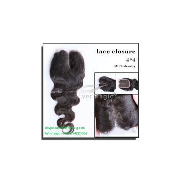 Cheap indian human virgin hair high quality human hair natural color body wave lace top closure 12-18inch