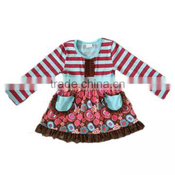 baby boutique wholesale baby girl dress long sleeve unique stripe latest children dress designs