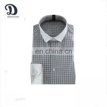 mens cotton shirts check design with white narrow collar