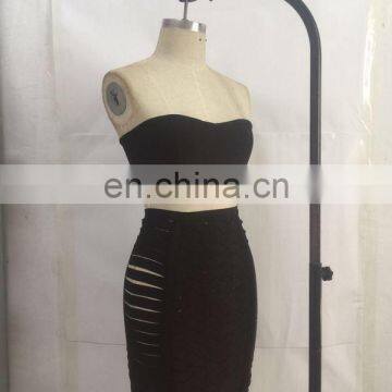 Dress Dropshipping Women's Sexy Strapless Club Hollow Out Dress Bodycon 2 Pieces Dress Set photo-5