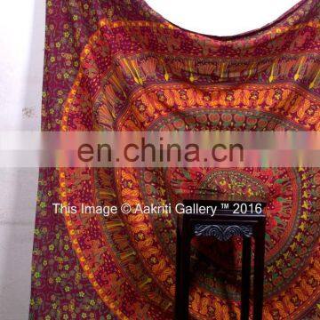 Maroon Color Barmeri Mandala Bhala Design Tapestry Double Indian Handmade Tapestry 92x82 Indian Tapestry photo-2