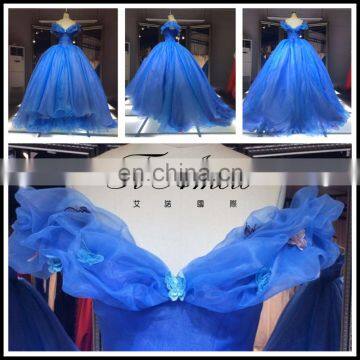 2017 Blue Ball Gown Bridal For Party Luxury Organza Off-Shoulder Wedding Dress Tiamero 1A150