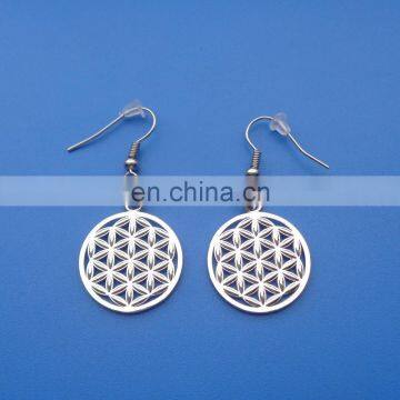 Silver plating hollowed-out design round shape flower of life metal earring