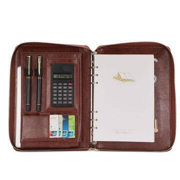 Business Loose-leaf Zipper Bag Notebook Tool A5 Multifunctional Notebook Leather Manager Clip photo-3