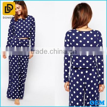 Autumn sleepwear dot design tops and long pants set women wear