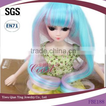 fashion wholesale long wave blue and purple color mixed samll doll wig for american girl doll