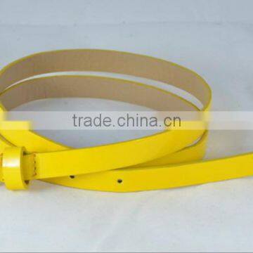 thin width of girl Fashion yellow PU garments belt