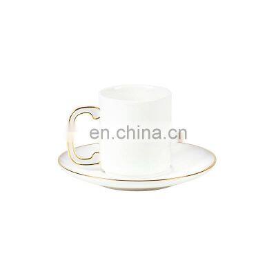 Luxury White Glazed Modern Ceramic Wholesale Gold Mug Porcelain Fine Bone China Coffee Tea Cups and Saucers Set photo-3