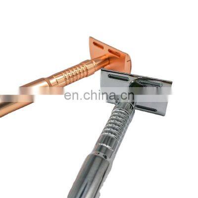 High quality rose gold chrome durable reusable reusable metal razor double edge shaving safety razor