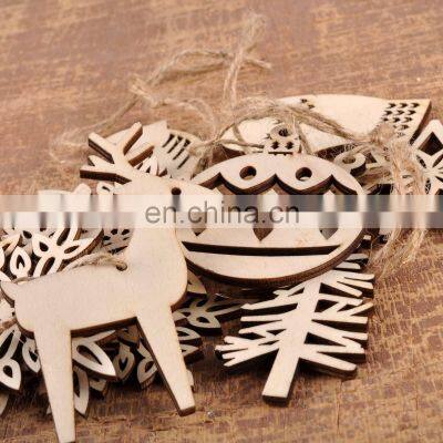 Pack of 16 Wooden Christmas Tree Diy Ornament Crafts Natural Wood Hanging Tags Pendant With Strings