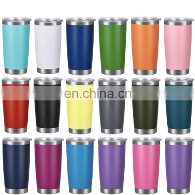 Wholesale Powder Coated 20 oz Double Wall Stainless Steel Vacuum Tumbler Cups with Sliding Lid