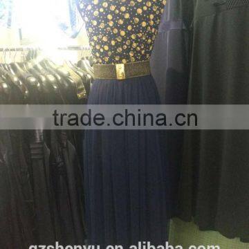 2015 fashion jewel around the neck and little rolls mesh dress with golden belt