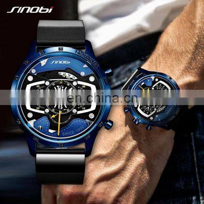 SINOBI S9789G Chronograph Men's Watch Creative Design Model Silicone Band Quartz Watches Relogio Masculino