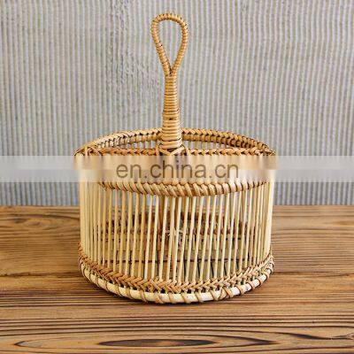 Hot Sale Weave Open Rattan Caddy Basket Wine Holder Utensil Basket Boho Decor High Quality Wholesale Vietnam Supplier