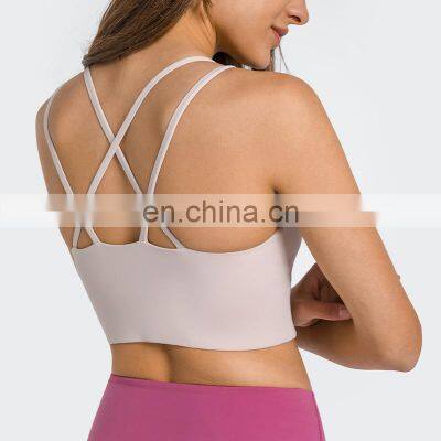 New Arrival Custom Logo Breathable Sexy Strap Yoga Crop Top Women Gym Sports Wear Bra Top Workout Fitness Nude Feeling Tank Top