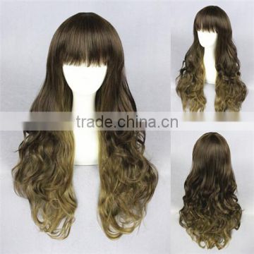 natural Afro 60CM medium brown multi color wave Lolita women hair wig