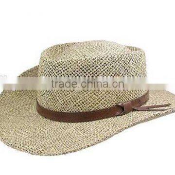 Fashion Mens natural grass Panama Hats With leather Band